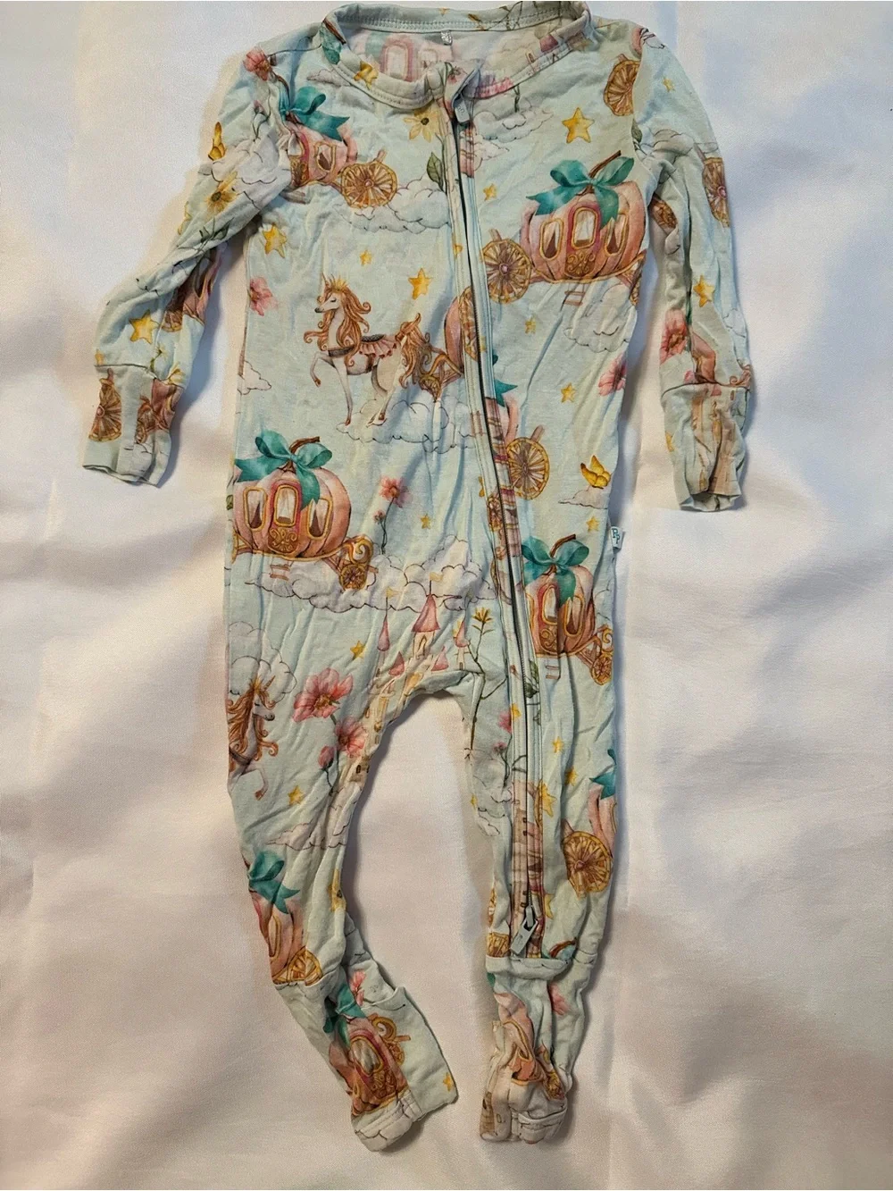 Posh Peanut Light Blue Pumpkin Carriage & Unicorn Footed One-Piece